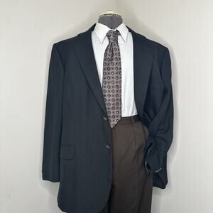 Stafford Mens 46L Blazer Black Wool 2 Button 3XL 50" Sport Coat Suit Jacket